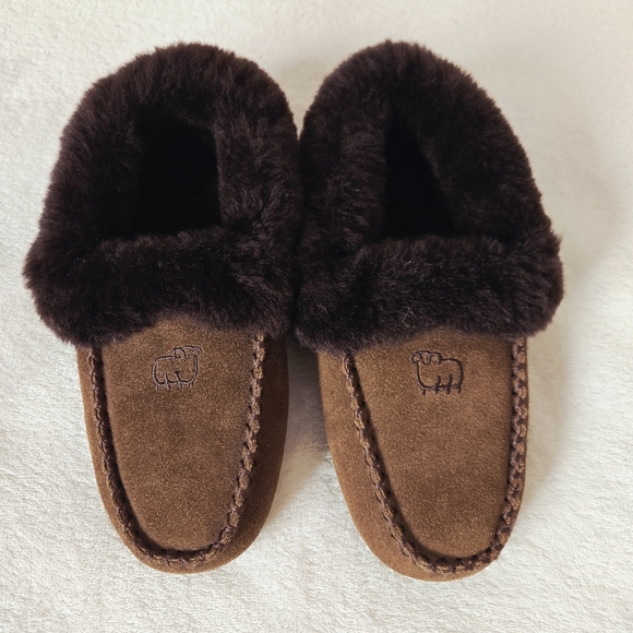 Lamo Sheepskin Moccasin Slippers brown US 5.5-6 - Picture 1 of 6